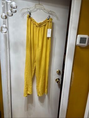 Sunny Yellow Wide-Leg Jumpsuit with Ruffled Smocked Top